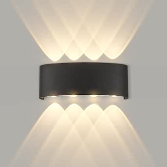 Vägglampa för inomhus- och utomhusbruk, 8 W, 3000 K, varmvitt, upp- och nedbelysning, utomhusvägglampa, IP65, vattentät, LED-vägglampa i svart aluminium för terrass, trädgård, sovrum, balkong – Bäst i test – utomhuslampa vägg bäst i test 2026