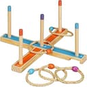 Relaxdays Ringkastspel, träkastspel för barn och vuxna, med 5 ringar, inomhus och utomhus, trädgårdsspel, färgglad, 1 st