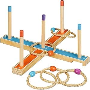 Relaxdays Ringkastspel, träkastspel för barn och vuxna, med 5 ringar, inomhus och utomhus, trädgårdsspel, färgglad, 1 st – Bäst i test – utomhusspel trä bäst i test 2026