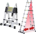 Hopfällbar teleskopstege i aluminium, 5 meter utdragbar stege, halkfri aluminiumstege, trappstege, multifunktionsstege, utdragbar teleskopstege med 150 kg lastkapacitet