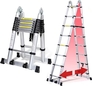 Hopfällbar teleskopstege i aluminium, 5 meter utdragbar stege, halkfri aluminiumstege, trappstege, multifunktionsstege, utdragbar teleskopstege med 150 kg lastkapacitet