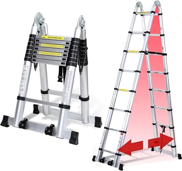 Hopfällbar teleskopstege i aluminium, 5 meter utdragbar stege, halkfri aluminiumstege, trappstege, multifunktionsstege, utdragbar teleskopstege med 150 kg lastkapacitet – Bäst i test – utskjutsstege bäst i test 2026