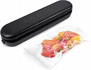 Mini vakuumförpackning, 2 lägen för torr och våt mat, tryckfunktion för manuell kontroll, LCD-skärm, inklusive 10 väskor, bärbar och kompakt, svart