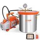 VEVOR Vakuumpump 100 L/min med vakuumkammare 3 gallon 11 L lock av härdat glas Enstegs vakuumpump med 250 ml oljeflaska för trästabilisering Avgasning Silikoner Epoxier