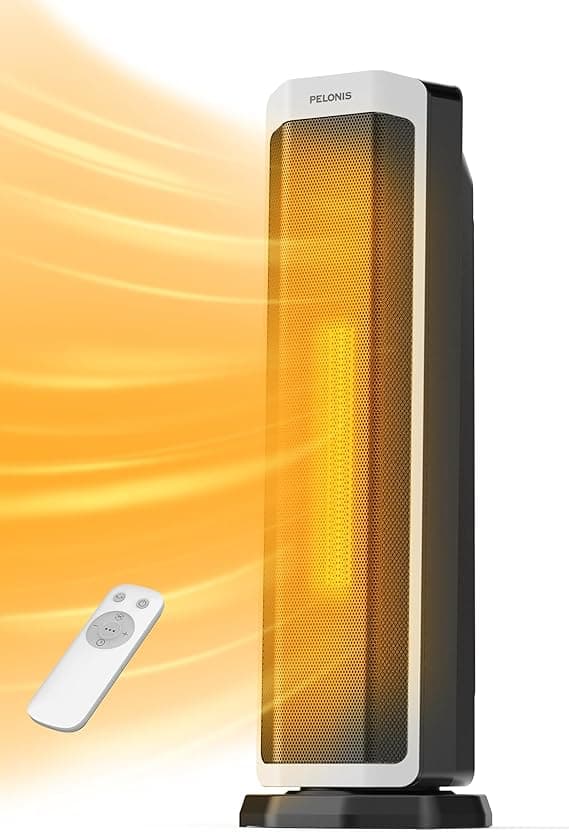 PELONIS Elektrisk värmefläkt, 2 000 W med fjärrkontroll, 3S snabbuppvärmning och ECO-läge, 75° oscillation, justerbar termostat (5–35 °C), 8 h timer, tyst keramisk värmare fram – Bäst i test – värmefläkt uterum bäst i test 2026
