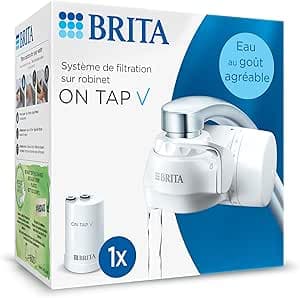 BRITA ON TAP V inkl. 1 x vattenfilter för kran V (4 månader) – Reducerar klor, PFAS, små partiklar och metaller – Manuell filterindikator
