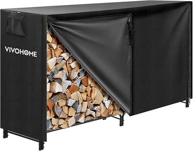 VIVOHOME 1,8 m Tung Inomhus Utomhus Vedförvaring Vedställ med lock Kombo Set Svart