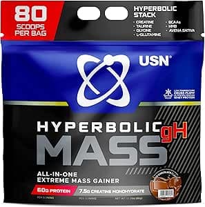 USN Hyperbolic Mass gH: Allt-i-ett mass-gainer-proteinpulver för snabb, effektiv vikt- och muskelmassökning, pre- och efter träning viktgainer komplex, choklad, 6 kg – Bäst i test – vegetarisk gainer bäst i test 2026