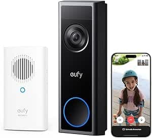 eufy trådlös säkerhetsdörrklocka med kamera C31 och ljudsignal, 2K FHD, dubbla strömalternativ, livevideosamtal, enkel installation, snabbt batteribyte, inspelning dygnet runt, ingen prenumerationsavg – Bäst i test – videodörrklocka bäst i test 2026