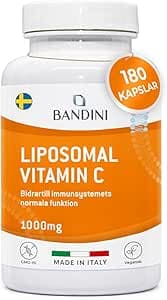 Bandini® Liposomal Vitamin C 1000mg 180 kapslar - 3 Månaders | Hög dos Liposomalt Vit C | 100% vegan | Antioxidant, Immunförsvar, skelett, brosk, hud, tänder, trötthet | Ren C-vitamin askorbinsyra – Bäst i test – vitamin c liposomal bäst i test 2026