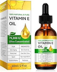 Vitamin E olja, ekologisk vitamin E-olja för hud, ansikte, hår, hårbotten, naglar och ärr, ger intensiv vård för din hud, ansikte och kropp, 75 000 IU – 60 ml