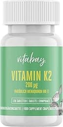 Vitabay Vitamin K2 MK-7 200 µg – 120 veganska tabletter – för ben och blodkoagulation – hög dos Vegan MK7 All-Trans mikrokapsel – laboratorietestad i Tyskland – lager i 4 månader
