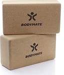 BODYMATE Yogablock i kork, 2-pack, gjord av 100% ekologisk naturlig kork, stöd för alla asanas, meditation och avslappningsövningar, för både nybörjare och proffs, 22 x 12 x 7,5 cm