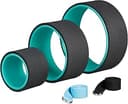 Relaxdays Yogarad Set med 3, Ø: 33, 26,5, 17 cm, med 2 yogabyxor, yogaringe för stretching, plast, turkos/svart