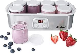 Steba Yoghurtmaker för utsökt hemmagjord yoghurt i perfekt konsistens; 8 glas-yoghurtkoppar med lock på 180 ml; 1,4 liter total volym; justerbar temperatur 20–55 °C, JM 3