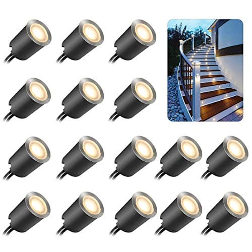 SMY Set med 16 infällda LED-spotlights, IP67, vattentät, Ø 32 mm, utomhusinfällda spotlights för terrass, pool, trädgård, trappor i trä (med EU-kontakt) (16 led varmvit, 2 800 k) – Bästa lyxval – altanbelysning led bäst i test 2026