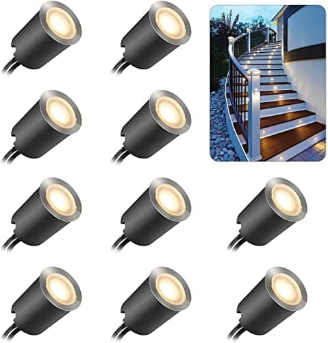 SMY Set med 10 infällda LED-spotlights, IP67, vattentät, Ø 32 mm, utomhusinfällda spotlights för terrass, pool, trädgård, trappor i trä (med EU-kontakt) (10 led varmvit, 2 800 k) – Bästa för pengarna – altanbelysning led bäst i test 2026