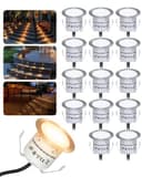 HIBOITEC 16 st decklights, belysning LED-decklights φ 32 mm, varm vit däckbelysning, vattentät sockel däcklampor, för utomhus, trädgård, golvplattor, trappa, vägghörn, badrum