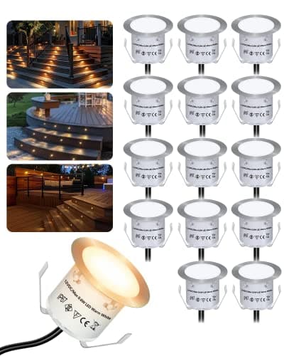 HIBOITEC 16 st decklights, belysning LED-decklights φ 32 mm, varm vit däckbelysning, vattentät sockel däcklampor, för utomhus, trädgård, golvplattor, trappa, vägghörn, badrum – altanbelysning led bäst i test 2026