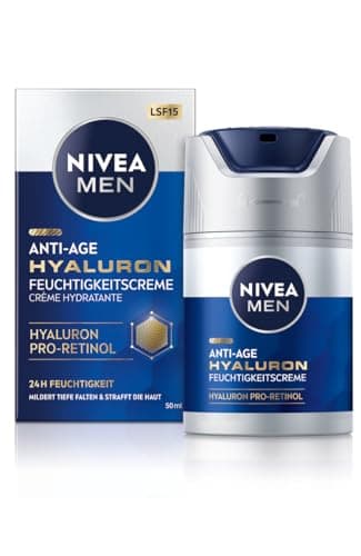 NIVEA MEN Anti-Age Hyaluron fuktkräm, ansiktsvård för män med hyaluron, Pro-Retinol och SPF 15, ansiktskräm för 24 timmar fukt och synlig rynklindring (50 ml) – ansiktskräm med spf bäst i test 2026