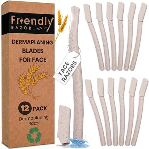 Friendly Razor 12-pack dermaplaneringsblad för ansikte persika fuzzborttagare ansiktsrakhyvel ögonbryn biologiskt nedbrytbar miljövänlig kvinna vetehalm ansiktshår miljövänlig rakapparat rakapparat kvinnor läpphår verktyg dam rakhyvlar – ansiktsrakblad dam bäst i test 2026