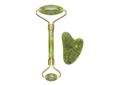BEPER C301ABE101 Jade Roller & Gua Sha Stone, Jade Roller & Gua Sha Massage Tool, Ansikts- och kroppsmassage, Avslappnande, Omformning & Anti-aging