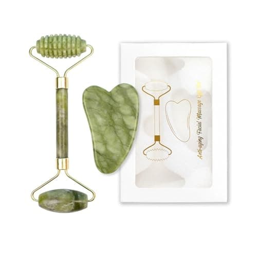 2 stycken jade massagerullar, jaderulle ansiktsroller guasha jade roller ansikte massage för att förbättra ögonsvullnaden, stramar åt huden, anti-åldrande – Bästa lyxval – ansiktsroller bäst i test 2026