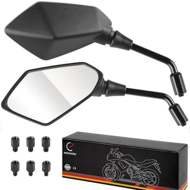Evermotor universell motorcykelbackspegelset, E-mark-testad, 2 x M10 högergänga, 2 x M8 högergänga + 1 x M10 vänstergänga, 1 x M8 vänstergänga, fyrhjuling, ATV, moped