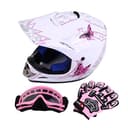 Samger DOT Offroad-hjälm för ungdomar och barn, motocrosshjälm, dirtbike, ATV, motorcykelhjälmhandskar, glasögon (M, vit)