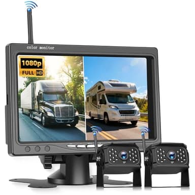 VECHTEL Trådlös IPS HD 7 tums backkamera, sladdlöst kit med 2 kameror, backkamera med BSD, IP68-vattentät, mörkerseende, supervidvinkel för 12–36 V lastbil husvagn