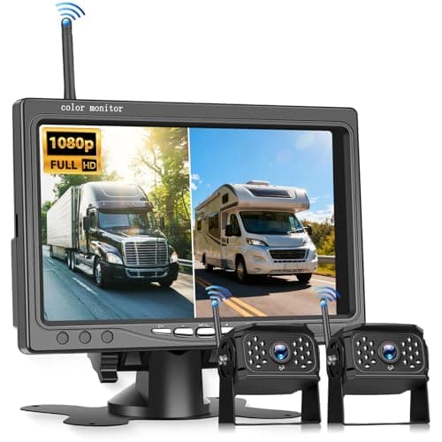 VECHTEL Trådlös IPS HD 7 tums backkamera, sladdlöst kit med 2 kameror, backkamera med BSD, IP68-vattentät, mörkerseende, supervidvinkel för 12–36 V lastbil husvagn – Bäst i test – backkamera för släp bäst i test 2026