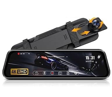 4K spegelbilkamera backspegelkamera med 64G SD-kort backkamera spegelbilkamera med 10" IPS pekskärm dashcam bil fram bak 170° vidvinkel WDR loopinspelning G-sensor