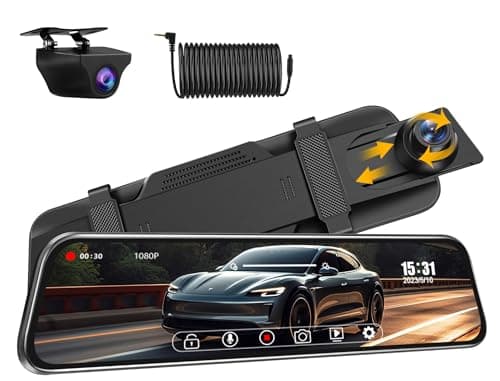 Spegel bilkamera med bakkamera dubbel 1080P bilkamera bil fram bak 170° 140° vidvinkel backspegel bilkamera med 10 tums IPS-pekskärm WDR mörkerseende loopinspelning G-sensor 6 m kabel – Bästa lyxval – backspegelkamera bäst i test 2026