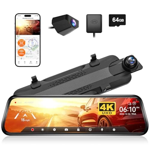 WOLFBOX G930 25 cm backspegelkamera med 5,8 GHz WiFi, 4K fram- och bakinstrumentkamera med WDR, pekskärm, parkeringsmonitor, backhjälp, inkluderar 64 GB kort och GPS – Redaktionens val – backspegelkamera bäst i test 2026