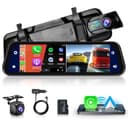 Hodozzy Dash-backspegel CAM bil Carplay Android Auto 9,66 tum Dashcam pekskärm med främre Bluetooth-kamera mörkerseende vattentät 170° stänkkamera, SD 32 GB + kamera