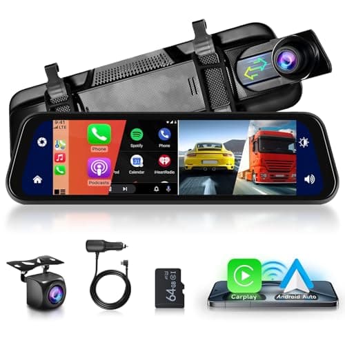 Hodozzy Dash-backspegel CAM bil Carplay Android Auto 9,66 tum Dashcam pekskärm med främre Bluetooth-kamera mörkerseende vattentät 170° stänkkamera, SD 32 GB + kamera – backspegelkamera bäst i test 2026