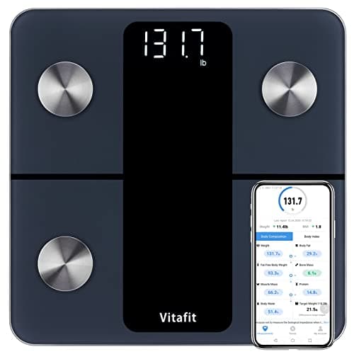 Vitafit Smart Kroppsfettvågar, Noggrannhet 0,05kg genom Vår Professionell Fabrik Sedan 2001, Digital Badrumsvågar Sync 13 Kroppssammansättning med BMI, Kroppsfett och Muskler, 182kg, LED, Svart – badrumsvåg bäst i test 2026