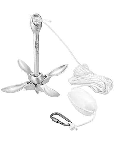 QWORK® båtankare 1,5 kg, vikbart ankare, inklusive 10 meter ankarlina, en marklot och en förvaringsväska, för kajak, kanoter och vattenskidor