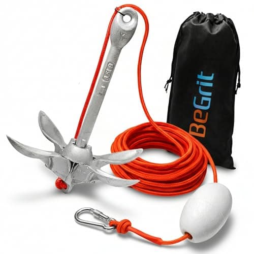 BeGrit kajakankare 3,5 pund liten båt ankarkit vikbar druvnel ankare kolstål för kanot jet-skidor SUP-ankare med 10 m ø 6 mm ankarlina bärväska (silver) – Bästa lyxval – grappin ankare båt bäst i test 2026