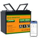 ECO-WORTHY LiFePO4 100Ah Bluetooth, Litiumbatteri 12V 100Ah med BMS lågtemperaturskydd och Max. 15000 cykler, 1280Wh bilbatteri för husbil, båt, solpanel