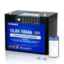 DCHOUSE 12 V 100 Ah LiFePO4 Trolling Motors batteri med SOC-statusindikatorer, Bluetooth och låg temp avstängning, 100 A smart BMS, upp till 15 000 cykler för husvagnar, marin, båt, solcell off-grid