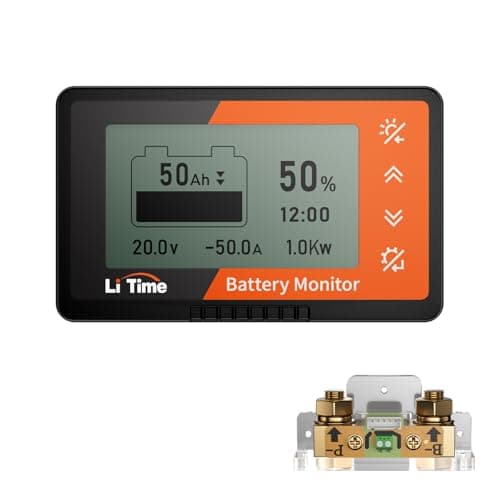 LiTime 500 A batterivakt med LCD-display och shunt, 8 V-120 V batterimonitor för husbil, golfbil, solcellsbatteri med Buzzzer-larm, kapacitet procentandel tid effekt voltmeter display – båtbatterimonitor bäst i test 2026