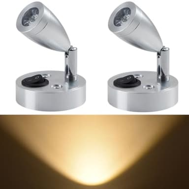 AzulLanse 2 st 12 V RV LED-spotlight liten storlek lä lampa husbil,varmvit 3000k,aluminium,för båt husvagn interiörbelysning yacht,trådbunden väggmonterad-Argent