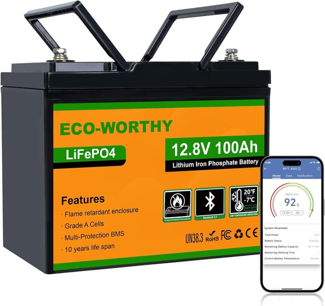 ECO-WORTHY 12V 100Ah LiFePO4 Bluetooth – Bäst med Bluetooth – litiumbatteri för husbil bäst i test 2026