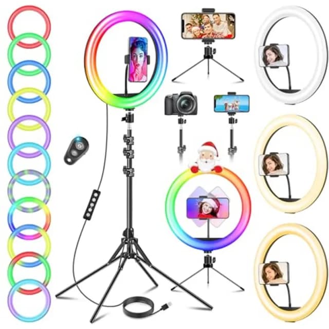 11.5 Tum Ringljus med Stort Stativ Hög, GerTong LED Selfie Justerbar Ljusring med 40 RGB Belysningslägen och 13 Nivåer, USB Halo Ringlampa med Fjärrkontroll för Smink/Youtube/Live Stream – Bäst i test – ringlampa bäst i test 2026